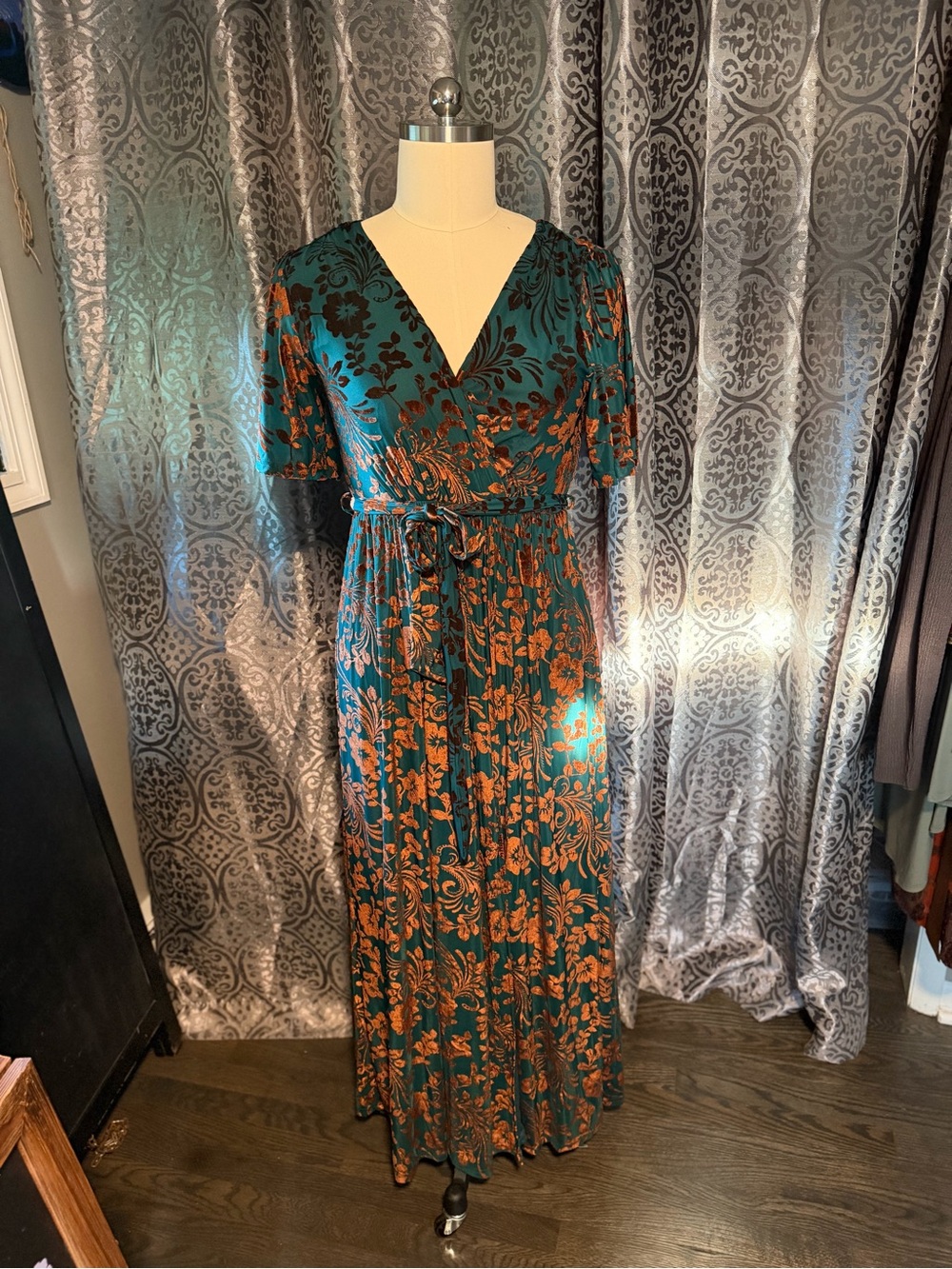 Baltic Born Teal and Burnt Orange Floral Maxi Dress